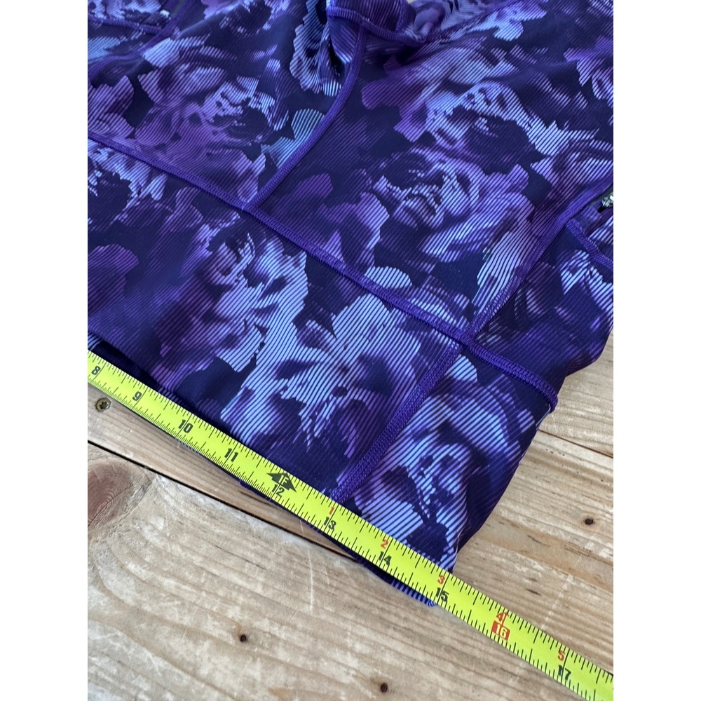 Athleta Rainier Printed Tight Purple Floral Stripe Leggings Size L Side Zip - Picture 5 of 6